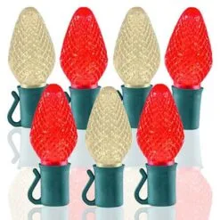 26 Light Warm White & Red C7 LED Christmas Lights - 8" Spacing