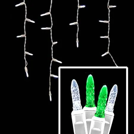 LED Icicle Lights - 70 Light Set - Green & Pure White 3 LED Icicle Lights - 70 Light Set - Green & Pure White
