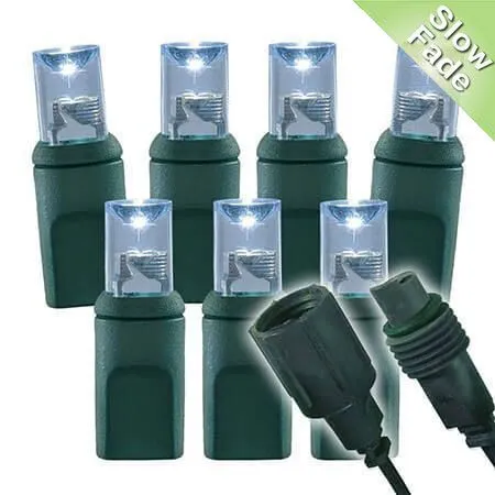 Slow Fade Pure White Wide Angle Conical - 4" Spacing, 70 Bulb, Grn Cord, UL Coxial RY Plug - Full Wave 3 Slow Fade Pure White Wide Angle Conical - 4" Spacing, 70 Bulb, Grn Cord, UL Coxial RY Plug - Full Wave