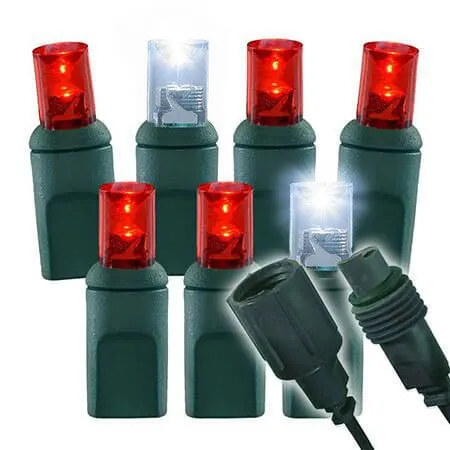 1/5 Strobing Wide Angle Conical LED - 4" Spacing, 70 Bulb, Grn Cord, UL Coaxial RY Plug - Full Wave - Pure White Strobe With Red 3 1/5 Strobing Wide Angle Conical LED - 4" Spacing, 70 Bulb, Grn Cord, UL Coaxial RY Plug - Full Wave - Pure White Strobe With Red