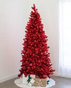 7.5' Indoor LED Shimmer Spruce Tinsel Christmas Tree - Red